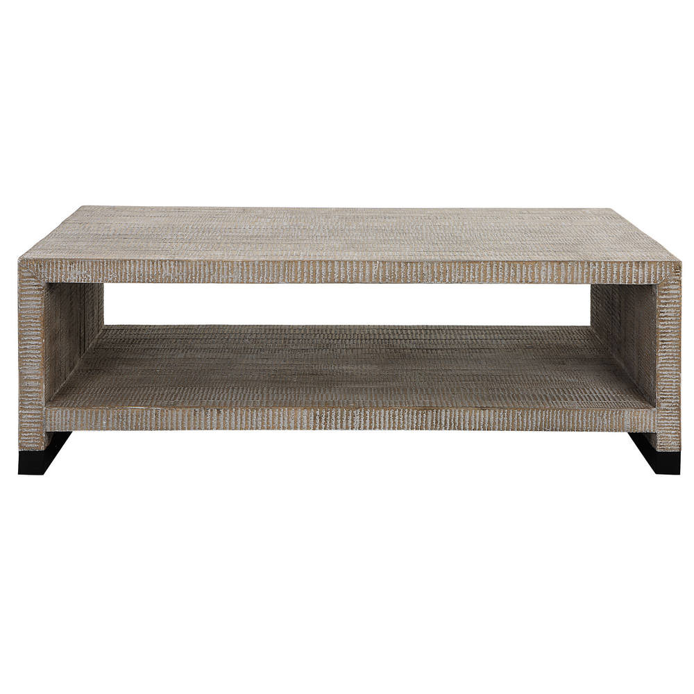 Bosk White Washed Coffee Table Mid-Century Modern style Accent Table Decor